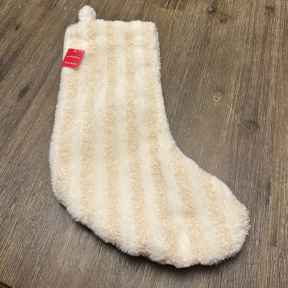 Wondershop Plush Christmas Stocking Cream Beige Striped Soft Decor‎ NWT